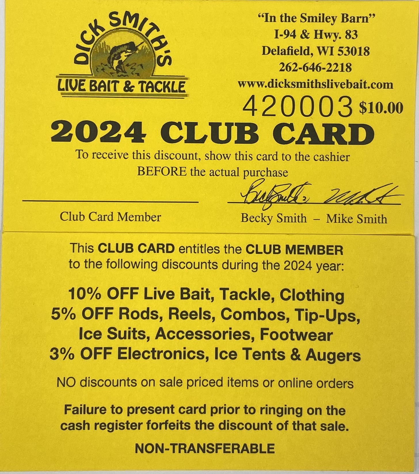 Dick Smith's 2024 Discount Club Card - Dick Smith's Live Bait & Tackle